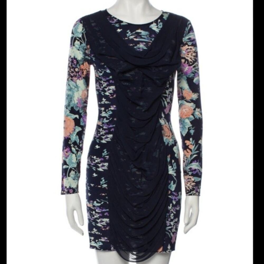 Zimmermann‎ Navy Silk Shift Dress Sheer Overlay Floral Zip Back Sz 2